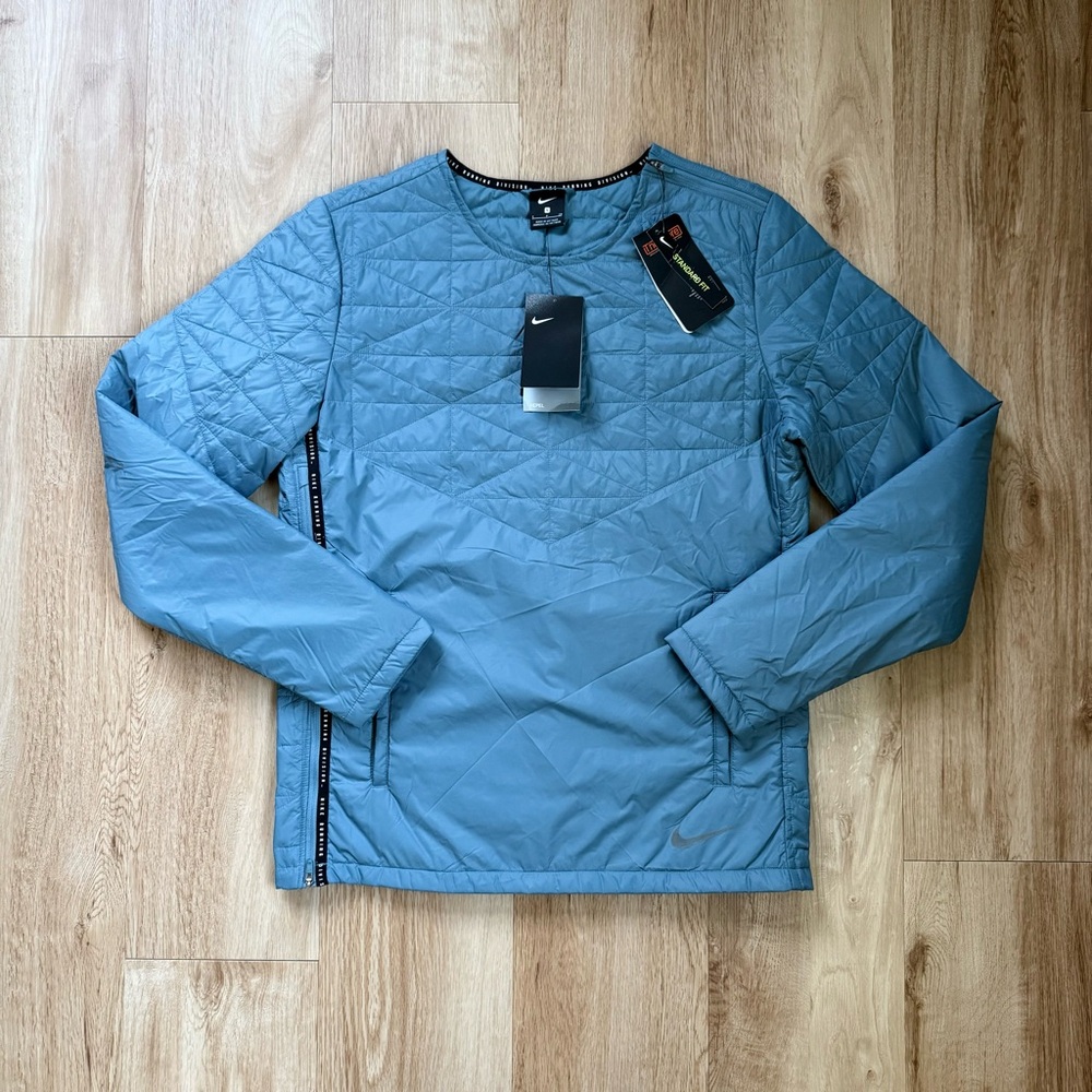 Nike Mens Thermore Running Division Crew Neck Jacket Small Blue Green Pullover